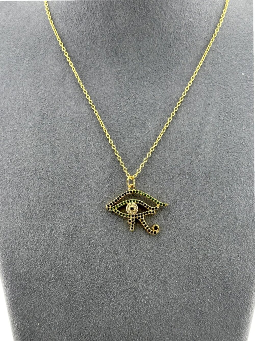 Eye of Horus Necklace 18K Gold Filled Egyptian Pendant Blue Green 16-18" - Picture 7 of 11